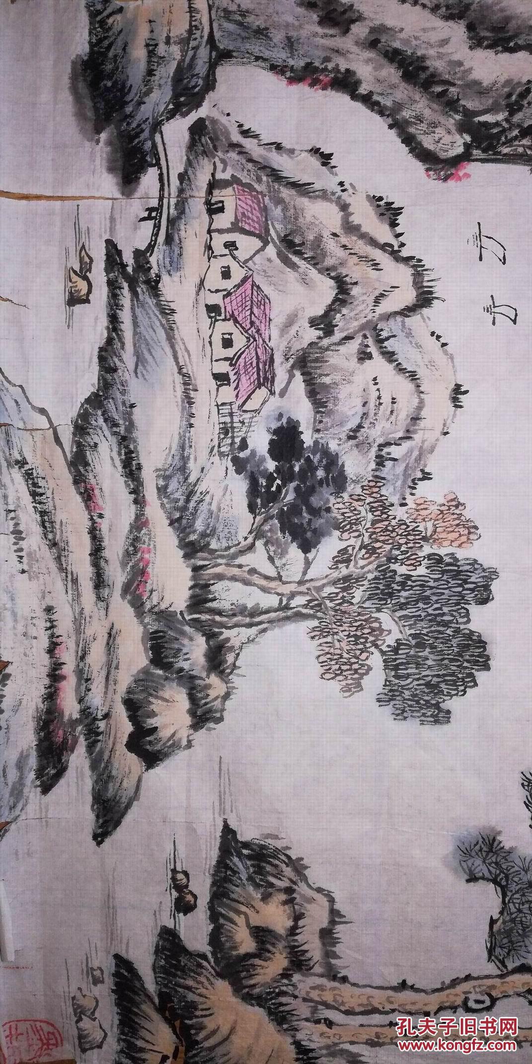 手绘真迹国画：李秀雯《山区人家》