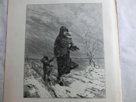 【现货 包邮】1884年木刻版画《风雪归途》（In Schnee und Eis）  尺寸约40.8*27.5厘米（货号M5）