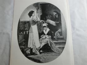 【现货 包邮】1884年木刻版画《阿姆斯特丹的地毯女工》（Teppichflckerinnen in Amsterdam）  尺寸约40.8*27.5厘米（货号M5）