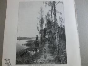 【现货】1890年木刻版画《回家的路上，诗配画》（Heimkehr） 尺寸约41*28厘米  （货号600215）