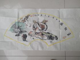 画家于彦芳 扇面软片，省美协会员！古人物豪饮图很有趣，值得收藏。