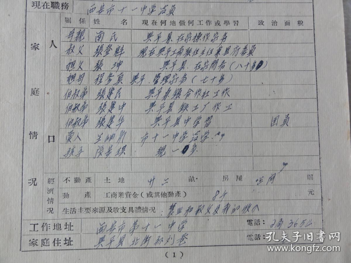 张星云手迹资料（原名张富生 曾用名张建国   原籍陕西兴平县城关北街孙刘巷   曾任西安市第十一中学教师   张登魁   张安琪）