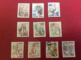 日本卡通邮票《彼得兔》（10张不同，盖销票，大票、异形票）