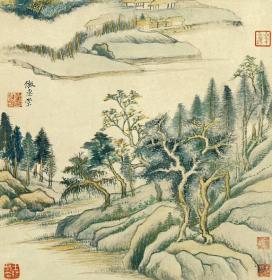 董其昌_仿古山水。8开。共仿8人。共16页。8书8画。纸本大小25.5*26.2厘米。宣纸原色微喷印制。