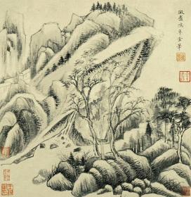 董其昌_仿古山水。8开。共仿8人。共16页。8书8画。纸本大小25.5*26.2厘米。宣纸原色微喷印制。