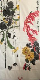 齐良迟花鸟画没裱尺寸137*35*2厘米，每张2000元。买家自鉴暂时估价