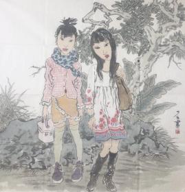 陈少立老师人物作品《姐妹》名家手绘真迹 写意人物国画 送礼收藏 现代人物装饰画