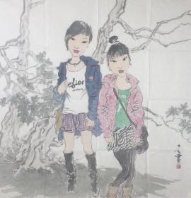 陈少立老师人物作品《春游》名家手绘真迹 写意人物国画 送礼收藏 现代人物装饰画