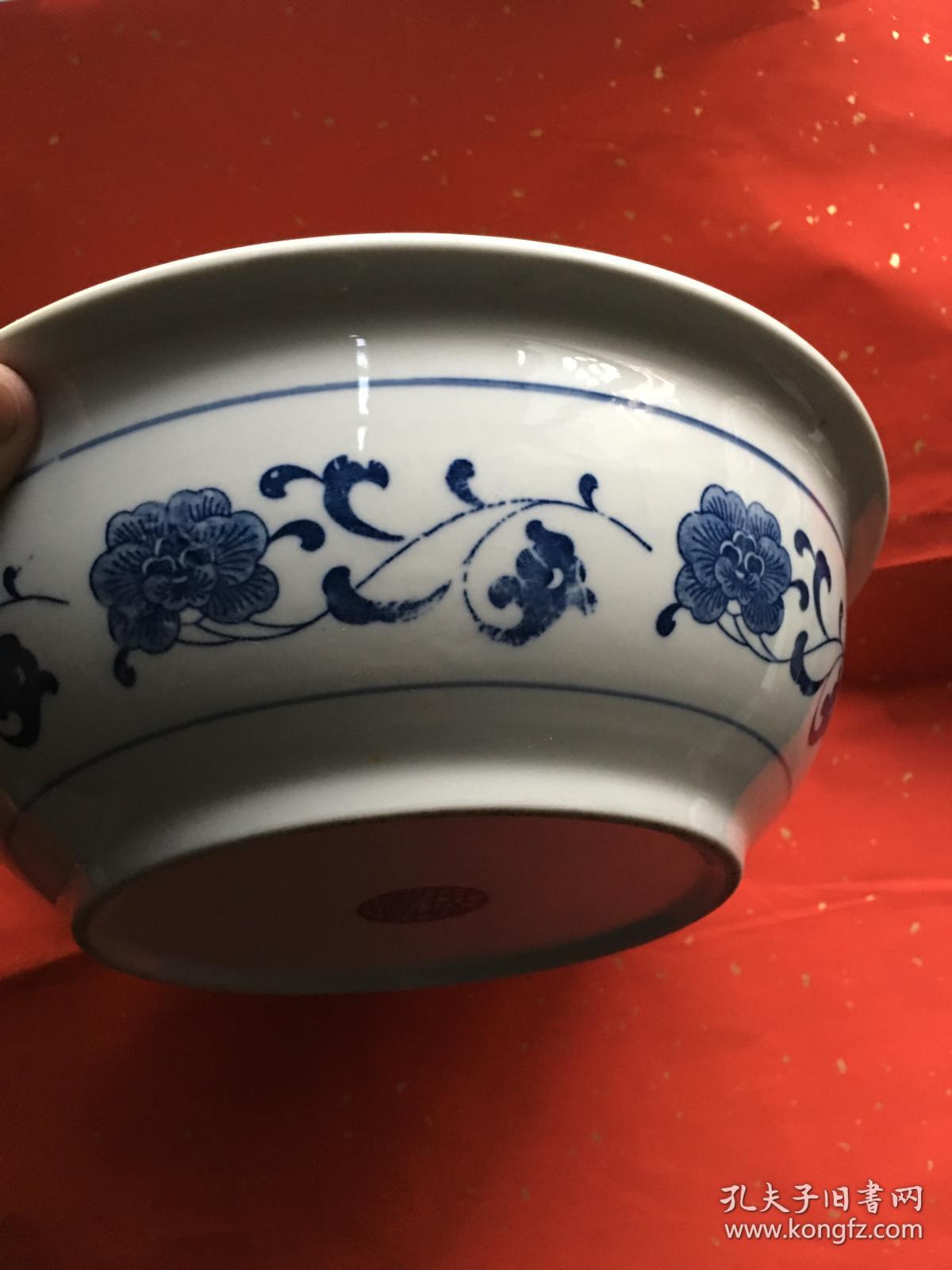 青花大瓷盆罗庄镇制花开富贵富贵绵长牡丹花圆形底款极其罕见直径269