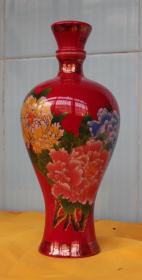 收藏酒瓶 国花瓷彩色牡丹图酒瓶高23厘米一斤装（x6）