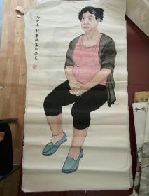 国画:鲁美学生作业，老年妇女坐像写生