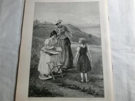 【现货 包邮】1890年木刻版画《小模特》 （Das ungeschickte modell） 尺寸约41*28厘米（货号 M6）