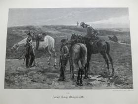 【现货 包邮】1890年木刻版画《Morgenroth》战马 士兵 尺寸约41*29厘米（货号100305）