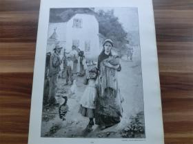 【现货 包邮】1890年木刻版画《躲避》(gemieden)  尺寸约41*29厘米（货号100306）