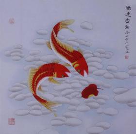 （书法字画）：【路雨年 】 ，花鸟工笔写意，中国美术家协会会员,国家一级美术师.擅长工笔,以画鱼著称、第五、六届全国年画展、第七届全国美展，花鸟写意，《鸿运图  》，尺寸：65×65厘米