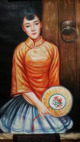 美女人物，精品手绘油画一幅