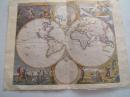 外文版世界地形图一张，非常漂亮，民国时期印制