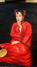 美女人物，手绘精品美女油画一幅