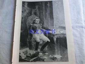【现货 包邮】1900年木刻版画《拿破仑在枫丹白露服毒》（Napoleon nimmt Gift im Schloss Fontainebleau） 尺寸约41*29厘米（货号 18022）