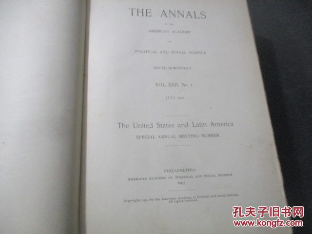 the annals of the  american academy of political and  social science 美国的政治和社会科学学院的史册  1903年7月