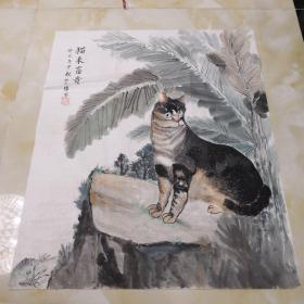 名人书画，张云辉作品，猫来富贵