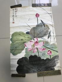 唐云弟子 钱玄 《莲塘新雨》 软片 保真