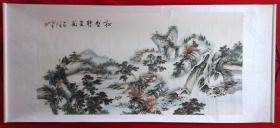 2-1484，【周青山】山水画，松壑听泉图，卷轴，画心尺寸约132*66厘米