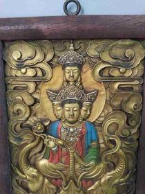 清代传世做工精致的老铜菩萨像挂板
