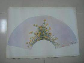大幅扇面水彩画14.........,约75*57厘米