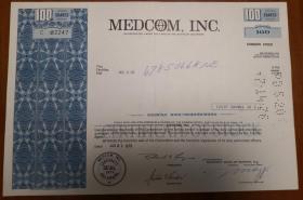 [老股票 美国]  1976年 美国公司股票 Medcom, Inc.   雕刻版