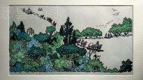 鲁迅版画奖得主，著名版画家陆放，1959年绝版套色木刻版画原作《戈壁绿洲》，签名编号