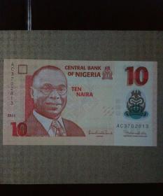 尼日利亚2011年5奈拉塑胶钞一枚。