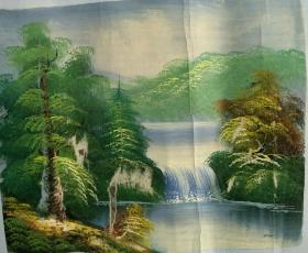 老布面油画，风景山村写生，画于油画布上(帆布)，27X22，无框。上世纪九十年代创作。