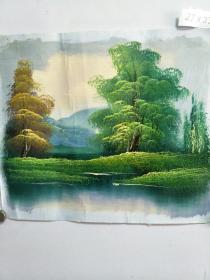 老布面油画，风景溪畔，画于油画布上(帆布)，27X22，无框。上世纪九十年代创作。