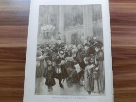 【现货 包邮】1890年平版印刷画《子夜弥撒》（Weihnachtsmette）41*29厘米（货号 300904）
