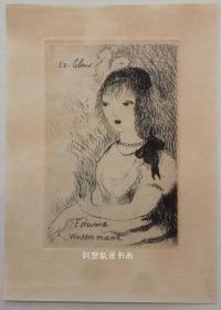 法国早期酸刻铜版画仕女藏书票著名女画家玛丽罗兰珊精品名家名作