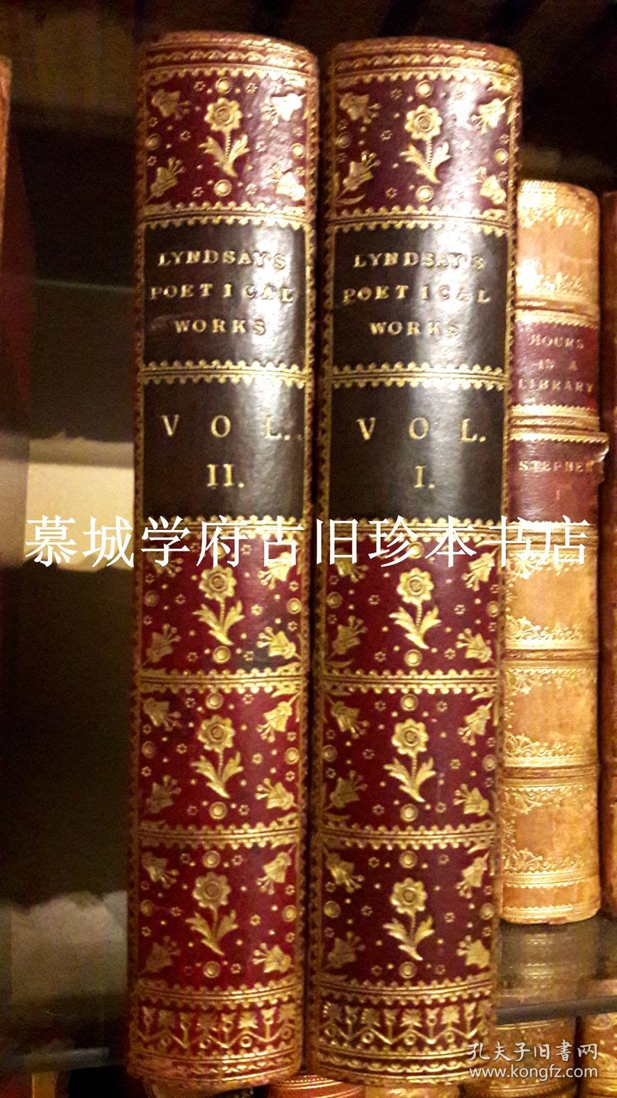 【签名ANDY GRIEVE装帧】全皮精装/烫金书脊书名/书顶刷金/毛边大卫 林赛《诗集》THE POETICAL WORKS OF SIR DAVID LYNDSAY OF THE MOUNT, LZON KING OF ARMS