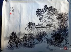 张步，水墨山水写生托片1（60*50）。张步，1958年进中央美术学院中国画系，从师李可染、蒋兆和、李苦禅、叶浅予等美术大师，1980年调北京画院，从事专门创作，现为一级美术师 。历任《工人日报》、《光明日报》美术编辑，《光明日报》美术编辑组组长，北京画院专业画家、副院长、中国河山画会第一任会长。