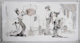当代著名水墨画家、中央国家机关美协理事 金格格 水墨人物画作品“灵音袅袅”一幅（纸本软片，约8.6平尺，钤印：金、格格；作品由《中国美术市场报》直接得自于艺术家本人） HXTX105418