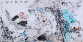 著名画家、中央美术学院 李-江 2016年大幅国画作品《园中对弈图》一幅（纸本软片；约26.4平尺；钤印：李、江；著录于《中国美术市场报》NO.10.8页）HXTX103054