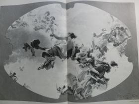 【现货 包邮】1890年巨幅木刻版画《爱之舞， 天籁》（Liebesreigen） 尺寸约56*41厘米（货号602222）西班牙著名画家 Francisco Pradilla 绘画作品