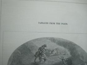 1850年 木口木刻 木版画 PASSAGES FROM THE POETS系列之5 《THE SOLDIER'S DREAM OF HOME》 背面有文字