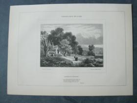 1850年 木口木刻 木版画 PASSAGES FROM THE POETS系列之18《LAVINIA'S COTTAGE》 背面有文字