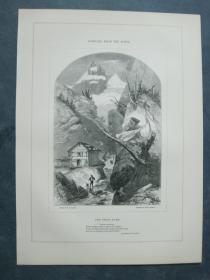 1850年 木口木刻 木版画 PASSAGES FROM THE POETS系列之20《THE SWISS HOME》 背面有文字