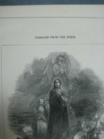 1850年 木口木刻 木版画 PASSAGES FROM THE POETS系列之21《IL PENSEROSO》 背面有文字