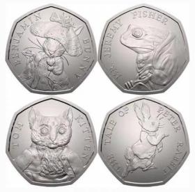 英国 2017年 彼得兔150周年 50便士 纪念币 四枚全套