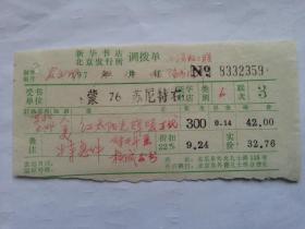 特色票据298（书票）--1972年新华书店北京发行所调拨单（年画：红太阳光辉暖万代）