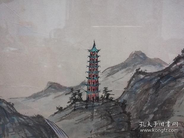 景色秀丽的手绘莲花山浅绛彩画