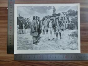 【现货 包邮】1890年小幅木刻版画《亚瑟教训三个新来的士兵》(arthur kampf)尺寸如图所示（货号400336）