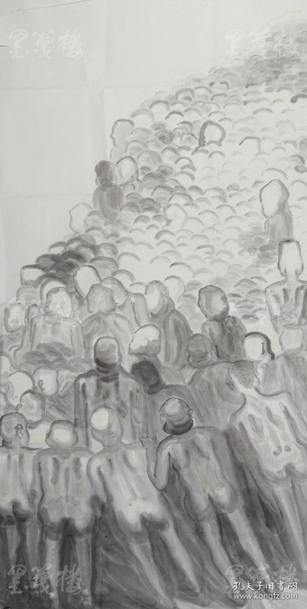 著名旅美画家、书法家、篆刻家 王立鹏  水墨画作品“人潮”一幅（纸本软片，约9平尺）HXTX111447
